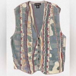 Vtg 90s Bachrach Coogi Style Sweater Vest Pastel 3D Knit Cotton Mens Medium